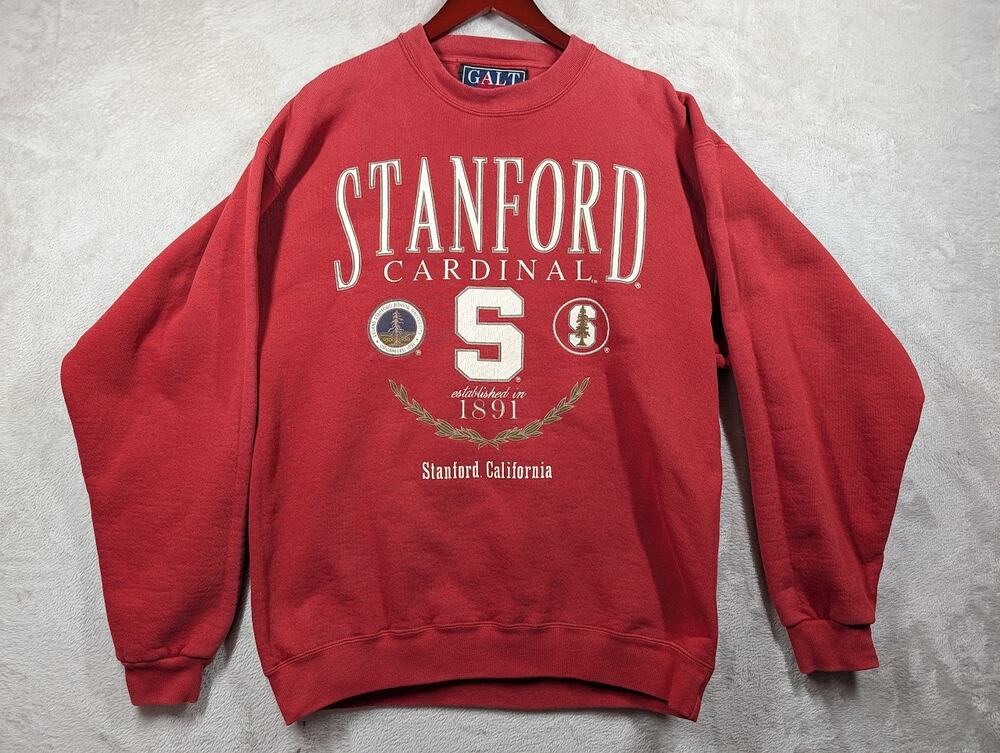 Vintage 90s Stanford Cardinal Sweatshirt Men LARGE Red Fleece Pullover Galt Sand
